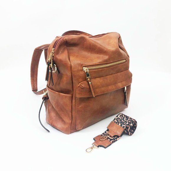 Jen & Co. Handbags - Jen & Co. Amelia Convertible Style Brown Vegan Leather Backpack Crossbody Bag